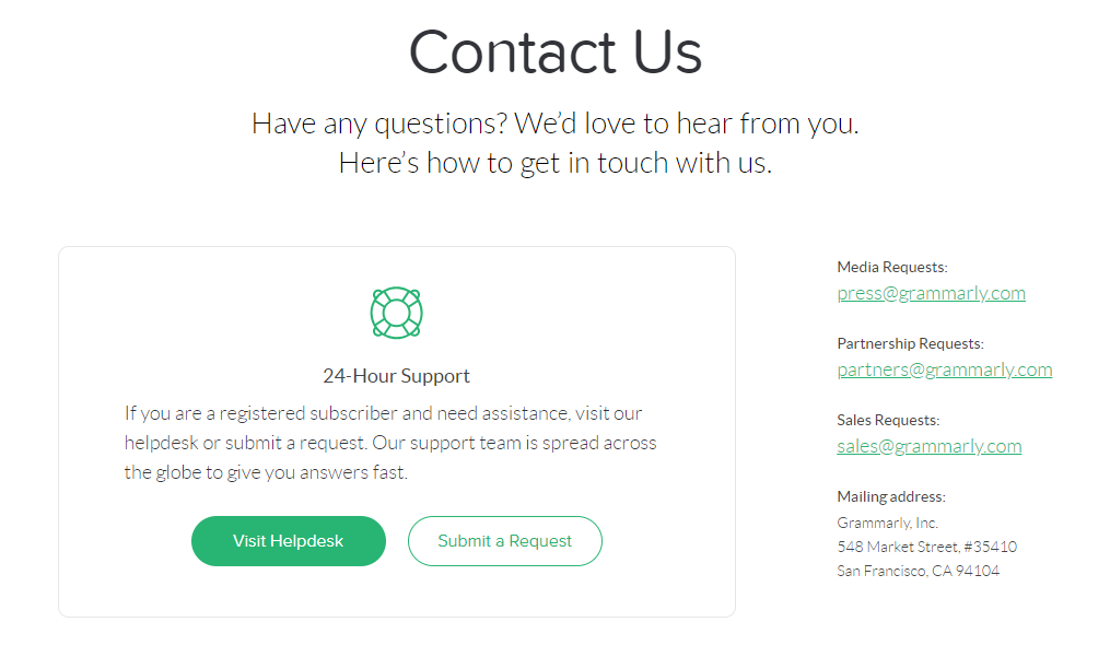 grammarly Contact Us Page