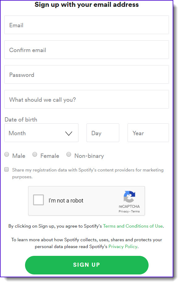 Spotify signup