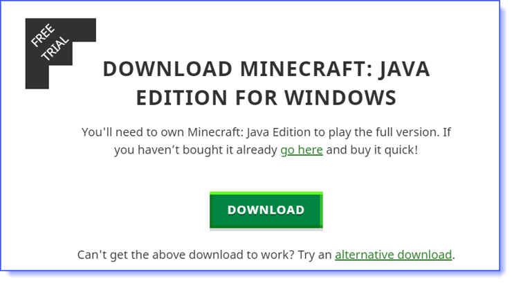 Download Minecraft free trial software